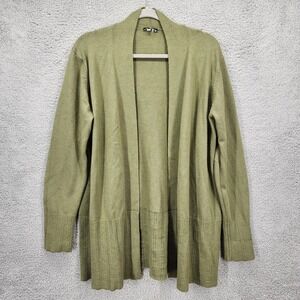 Vita Milano XL Open Front Cardigan Duster Sweater Knit‎ Olive Green Wool Blend